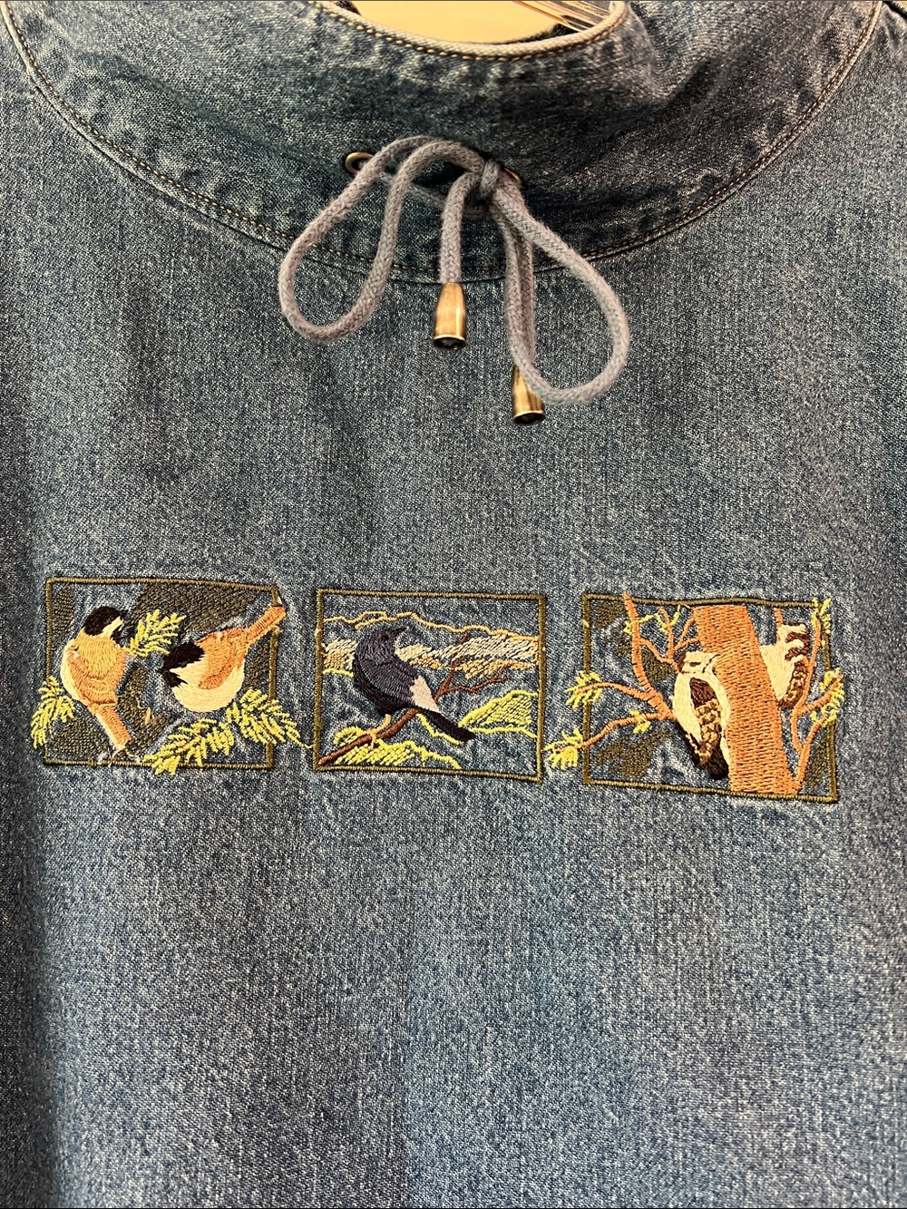 CJ Banks Light Blue Denim Pullover Embroidered Jacket, birds, xl - Picture 3 of 9